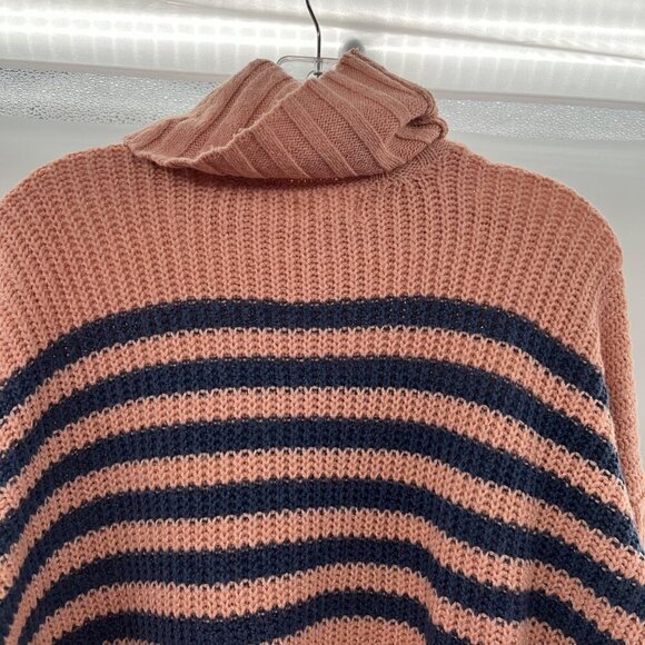 SO Turtleneck Knit Sweater Women's Size Medium Peach/Blue Long Sleeve Striped - Picture 6 of 9